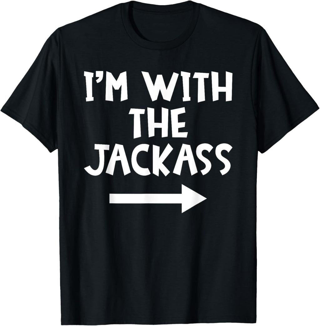 Jackass Matching Costume I'm With The Jackass Funny Matching Couple Halloween - Black, Small, Short Sleeve, -Adult, Casual, Cotton Blend, , Regular Fit, Machine Wash