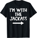 Jackass Matching Costume I'm With The Jackass Funny Matching Couple Halloween - Black, Small, Short Sleeve, -Adult, Casual, Cotton Blend, , Regular Fit, Machine Wash