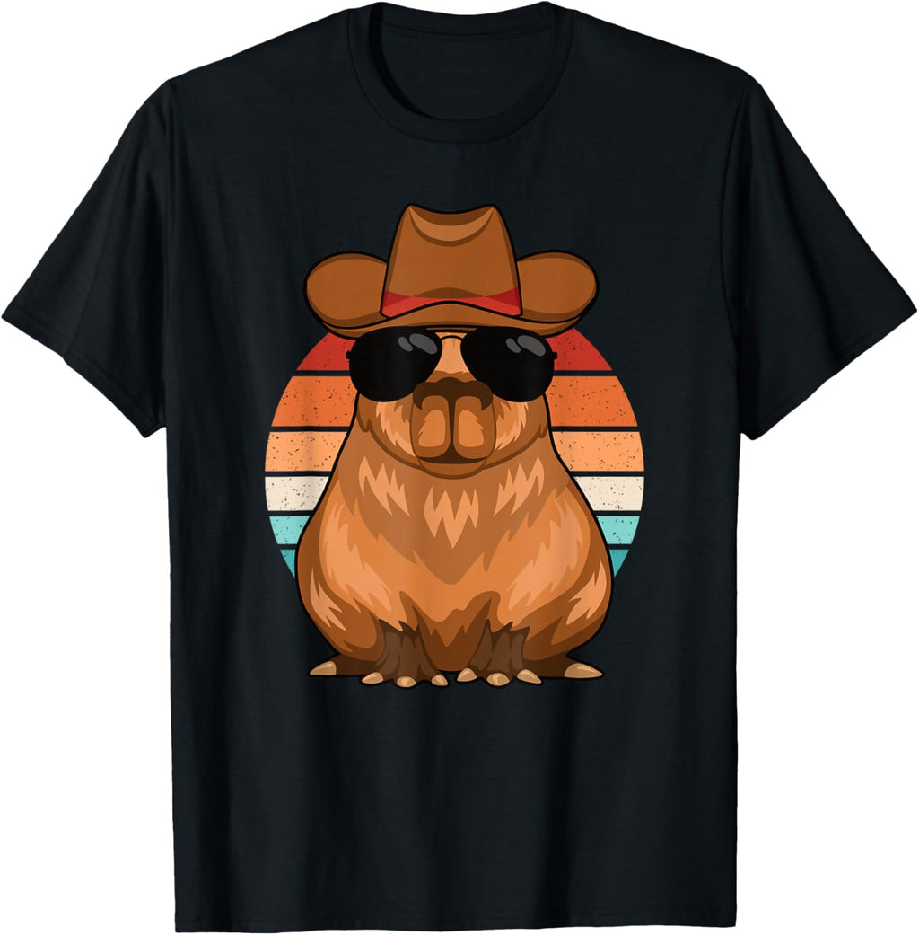 Funny Cowboy Capybara Retro Capybara Lover Men Boys Kids