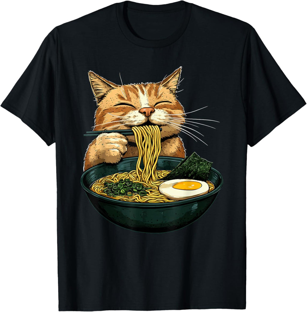 Funny Cat Eating Ramen Japanese Anime Kawaii Cat