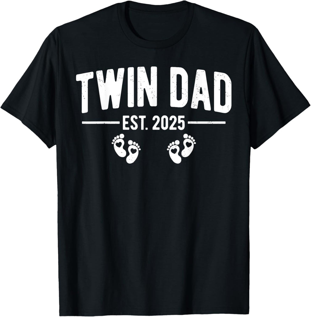 Mens Twin Dad Est. 2025 Father of Twins New Daddy Father's Day T-Shirt