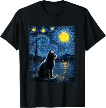 Black Cats Lover Starry Night Mom Dad Kids Men Youth Women T-Shirt