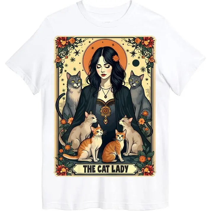 Unisex The Cat Lady Tarot Card Shirt Women Witchy Gothic Cat Mom T-Shirt Novelty Graphic T Shirt funny tshirt Undershirts Tees Casual Streetwear Classic Plain Men's Women Cotton Moisture Wicking Short Sleeve Crew Neck