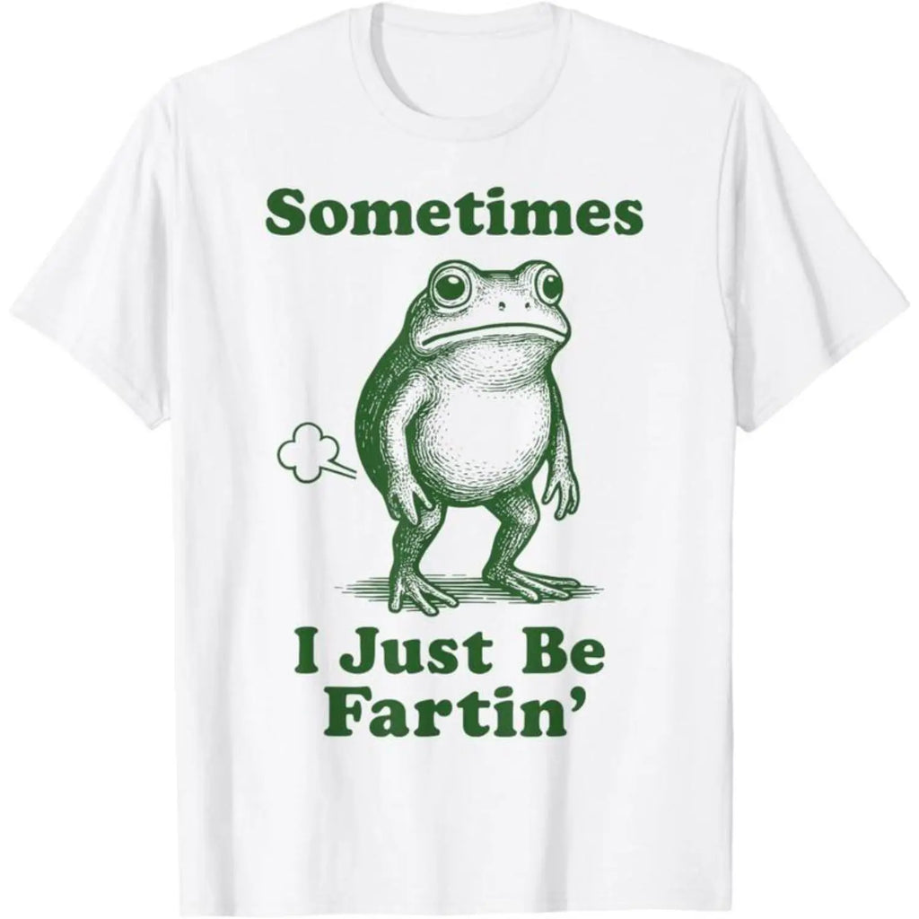 [Graphic T-shirt] Sometimes I Just Be Fartin' Frog T-Shirt, Funny Graphic Tee for Men Women, Retro Humor Shirt, Casual Pure Cotton Top, Quirky Cartoon Party Outfit, Gift Idea