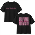 Unisex 230GSM Washed T-Shirt - "Jesus Loves You" Religious Pattern, Pink/Green Double-Sided Print, Crew Neck Church/Casual Wear Machine Washable Gift