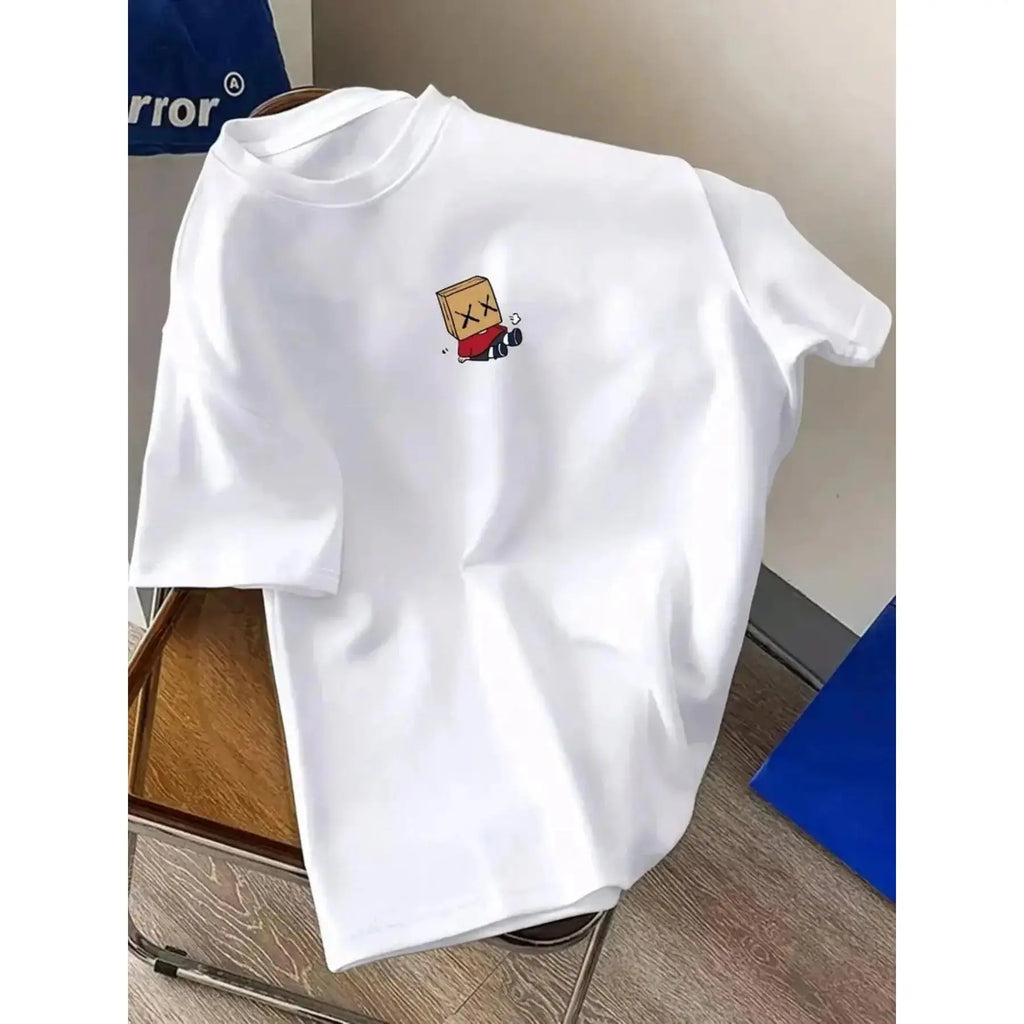 Square Person Print Loose T-Shirt, Casual Fitted Crop Top, Daily Wear, Stylish and Unique Design, Versatile Clothing Item,Men's Solid Color Crewneck Tee for Gym & Casual