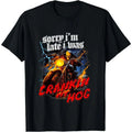Sorry Im Late I Was Crankin My Hog Horror Skeleton Ride Motorcycle Men's T-Shirt.