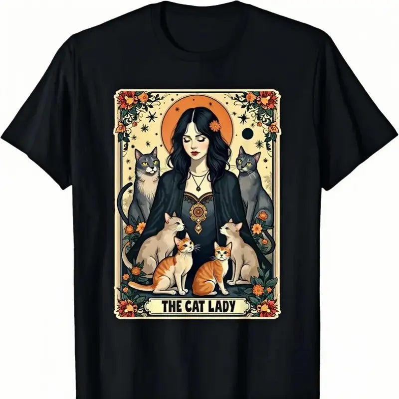 Unisex The Cat Lady Tarot Card Shirt Women Witchy Gothic Cat Mom T-Shirt Novelty Graphic T Shirt funny tshirt Undershirts Tees Casual Streetwear Classic Plain Men's Women Cotton Moisture Wicking Short Sleeve Crew Neck