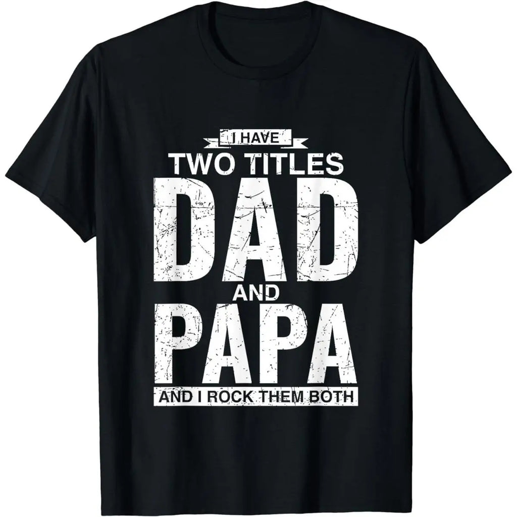 [100%25 Cotton] Cool Dad And Papa Double Title Rocking T-Shirt For Awesome Fathers Fathersdaygift Menswear Casual graphic tee Shortsleeve Cool Double Title Cotton T-Shirt