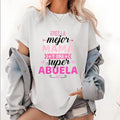 Lady Black Mother's Day T-shirt, Pink Letter Design, Short Sleeve Round Neck, Perfect Gift for Mom, Four-Season Clothing | Mother's Day Theme,Eres La Mejor Mama Y Una Super Abuela” CVC Cotton T-Shirt