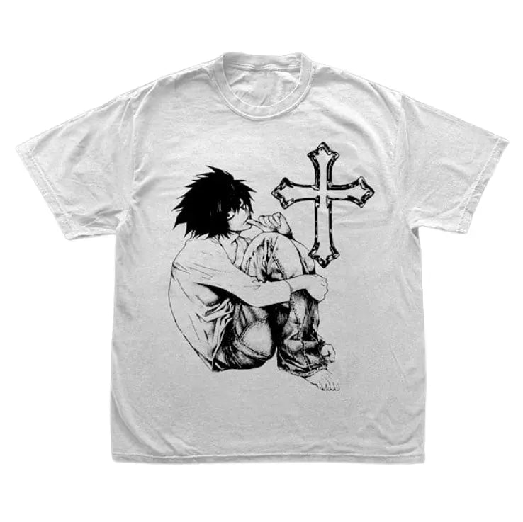 Anime Vintage Graphic Tee, L Lawliet Tee, Death Note Shirt, Manga Anime Shirt, Unisex T-Shirt, Anime Clothing Top Menswear Womenswear Streetwear.