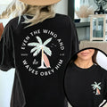 Christian Bible Verse Pattern T Shirt, Beachy Backprint Tops, Trendy Coconut Tree Shirt Unisex Tee Teen Baptism Gift Ocean Inspired Style
