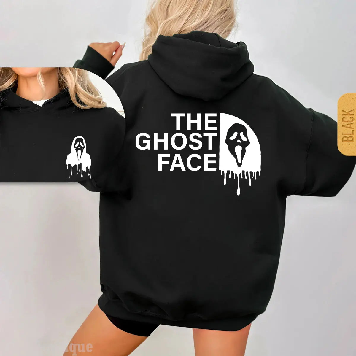 <scream>Movie Ghost Face Pattern Sweater, Halloween Ghost Face Pattern Hoodie on Both Sides, Iconic Horror Movie Mask Design, Halloween Casual Sweatshirt Hooded Suits Gift for Best Friends, Husband, Wife</scream>