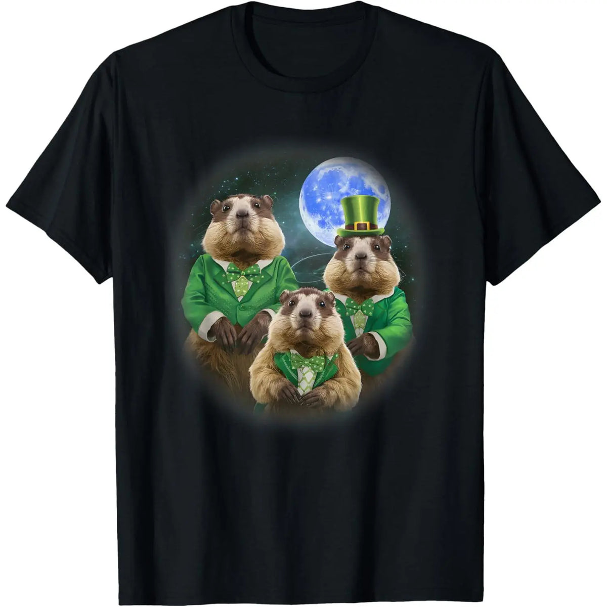 Funny Three Groundhog Moon 3 Groundhog Head St Patricks Day T-Shirt