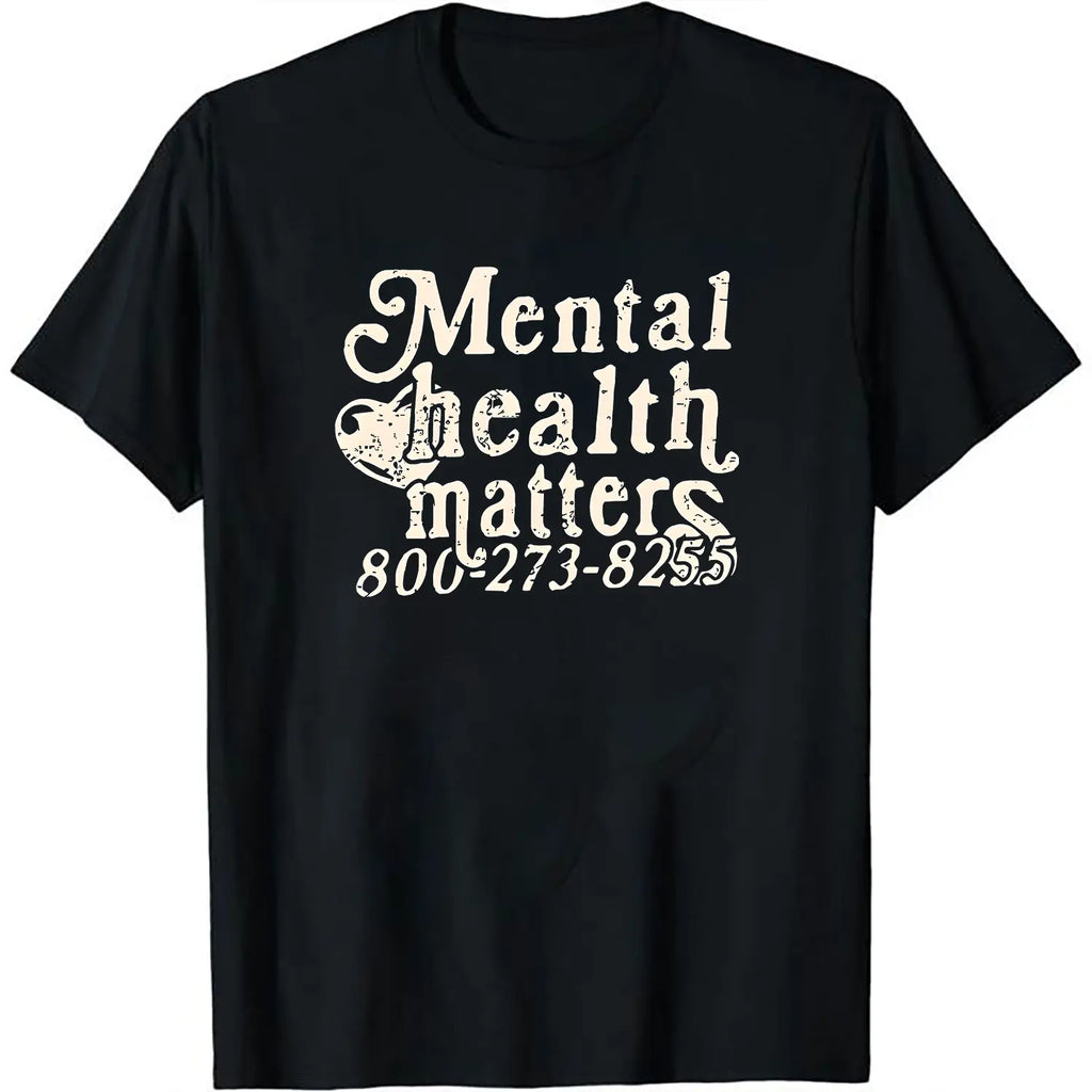 MENTAL HEALTH MATTERS Printed Short-Sleeved T-Shirt. Men's Summer Round Neck Short Sleeve T-Shirt, Fashion Printed T-Shirt