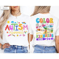 Autism Awareness T-shirt: 2-sided Print, SPED Teacher T-shirt, Special Education T-shirt, Brushstroke Autism T-shirt, ADHD Autism Mom Gift,Men's Solid Color Crewneck Tee for Gym & Casual