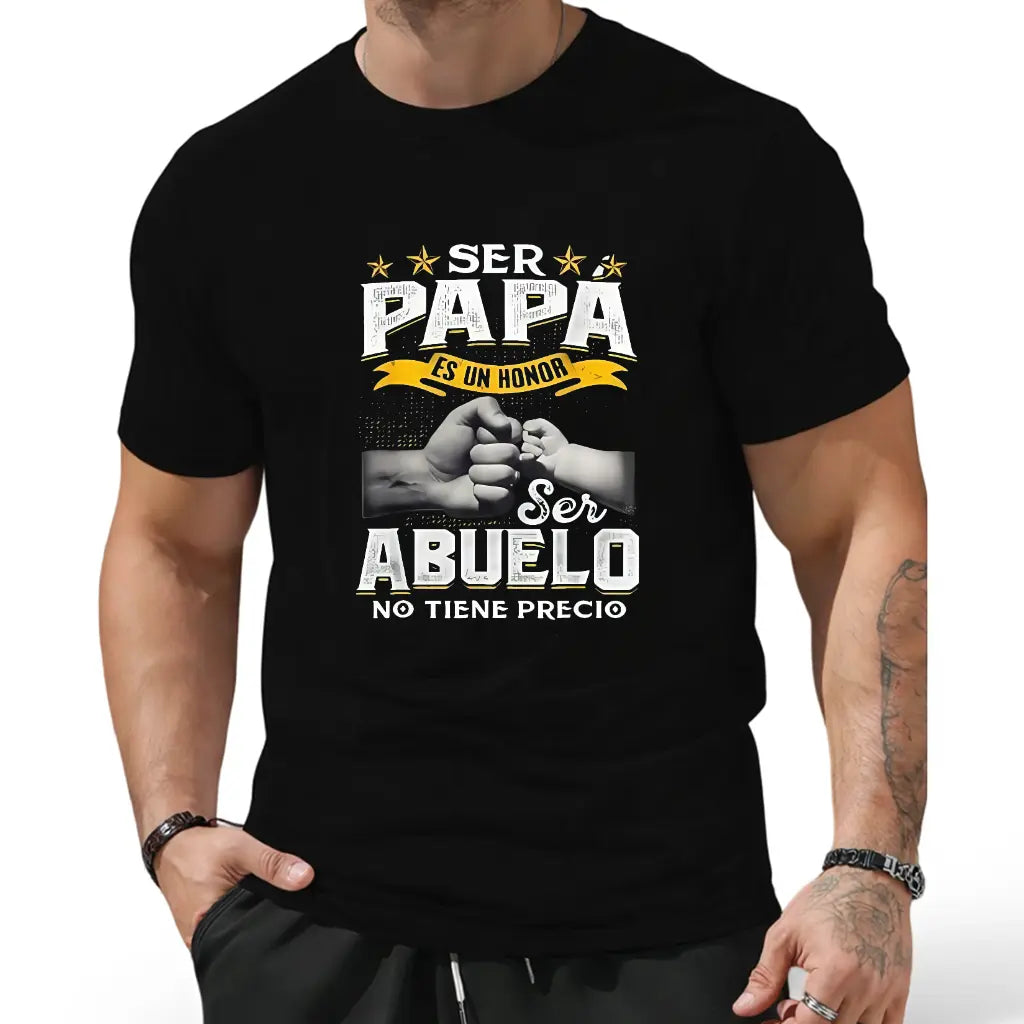 Funny Grandpa Shirt, Gift For Grandfather, Ser Papa Es Un Honor Ser Abuelo No Tiene Precio Spanish T-Shirt Menswear Casual Top Classic Fabric,Men's Solid Color Crewneck Tee for Gym & Casual