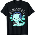 100%25 Cotton Gamesolotl Axolotl Gamer Anime Gifts Kawaii T-Shirt, Black