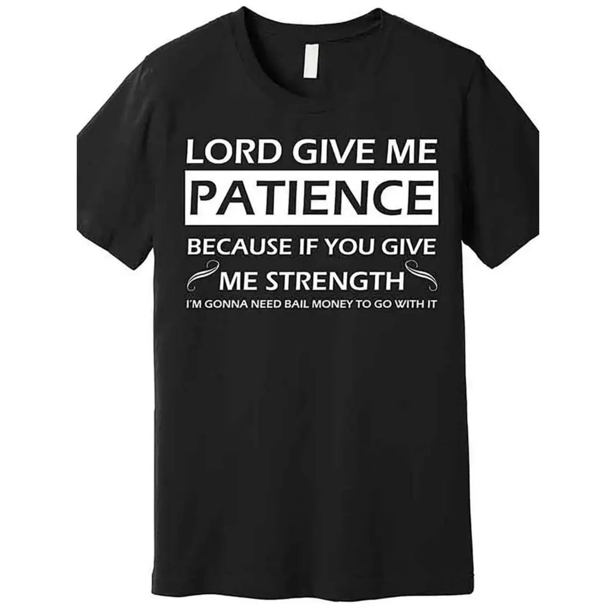 Plus Size Cotton TShirt For Men Featuring Humorous Lord Give Me Patience Print Casual Crew Neck Breathable Comfortable Knit Fabric Regular Fit Solid Color Unique Design Summer Wear